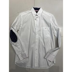 Eden Park White Button Down Long Sleeve Shirt With Floral Elbow Patch